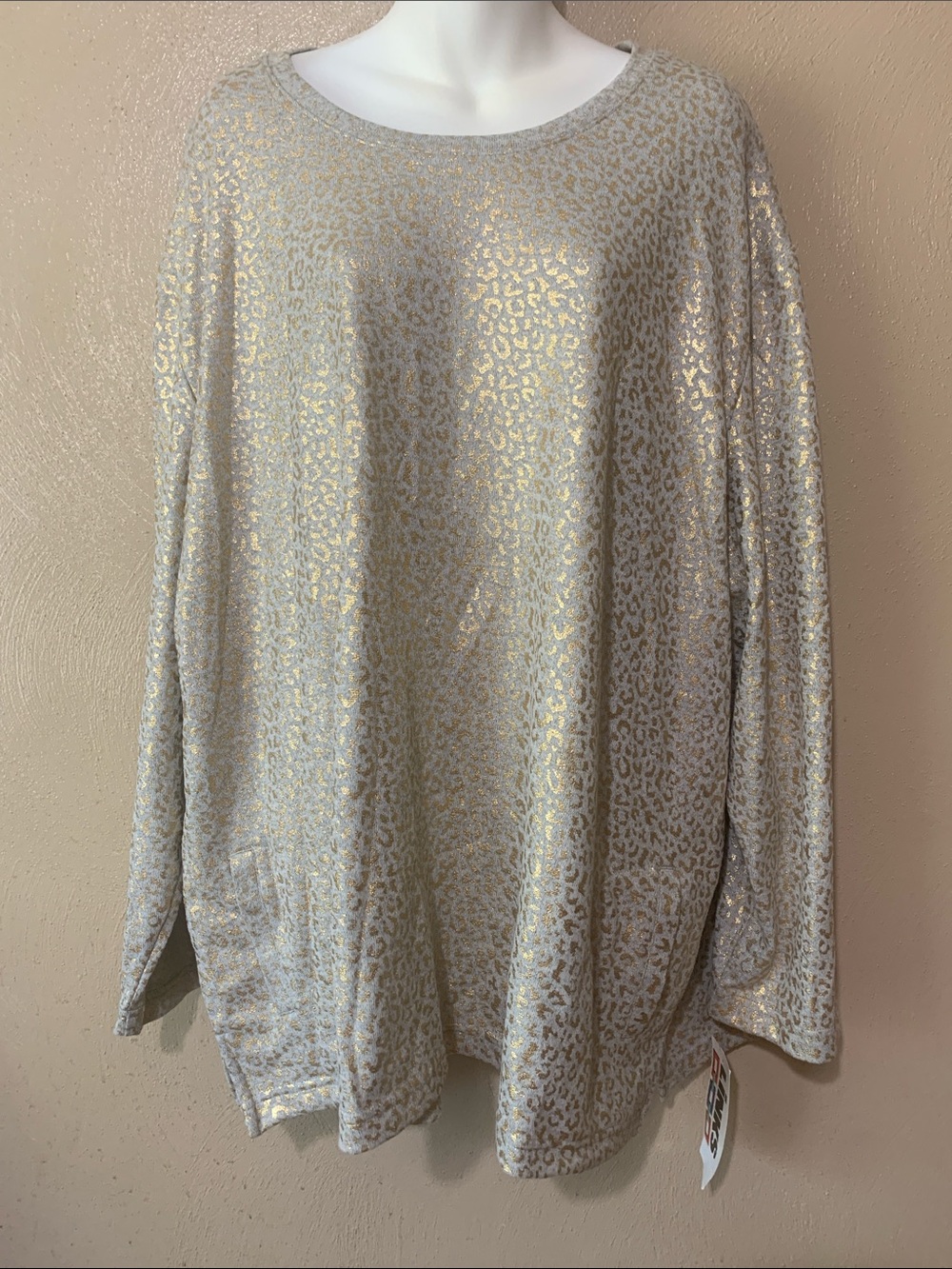 Links 3X Gray Knit Top with Subtle Gold Metallic Foil Detail Pockets NWT